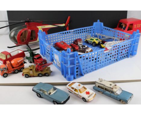 20 x Playworn and plastic models to include Dinky Rolls Royce Phantom, Fire Engine, Commer, Super Criterion Corgi Jaguar XJS,