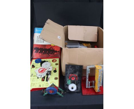 Quantity of vintage Meccano accessories and parts, various colours, includes part complete boxed Elektrikit set.&nbsp;Part of