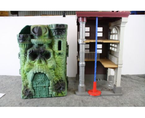 Mattel He-Man Masters of the Universe MOTU Castle Greyskull playset and Kenner The Real Ghostbusters Firestation HQ playset, 