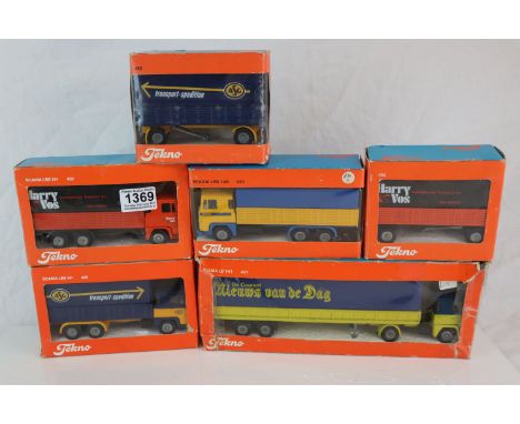 Six boxed 1:50 scale Tekno diecast models to include  3 x Scania LBS, Scania LB141 421, etc 