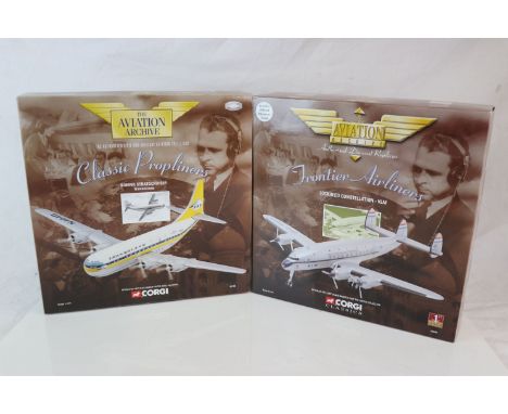 Two boxed Corgi The Aviation Archive 1:144 scale diecast models to include 47504 Lockheed Constellation - KLM and 48106 Boein