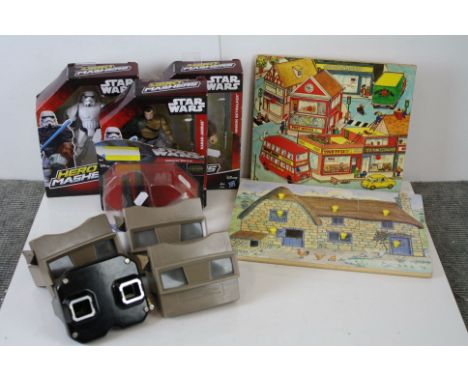 Three boxed Hasbro Star Wars Hero Mashers figures, 2 x vintage Child's puzzles and 4 x View Finders 