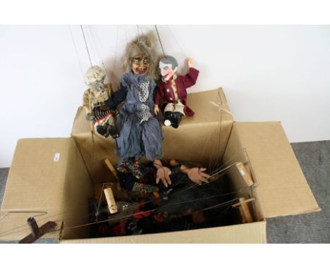 Collection of eleven vintage marionette puppets, mostly Ruaicha? of Prague, to include devils, witches, wizards etc, some wea