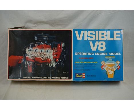 Boxed 1:4 Revell Visible V8 operating engine model unbuilt plastic model kit, appearing complete but unchecked 