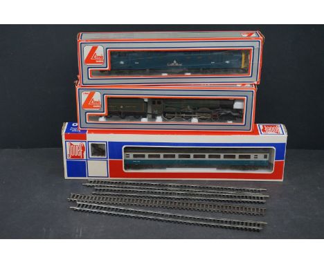 Two boxed Lima OO gauge locomotives to include King George V and The Fife and Forfar Yeomantry plus a boxed Jouef 5751 coach 