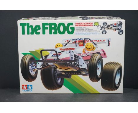 Boxed Tamiya 5841 1:10 scale The Frog radio control Off Road High Performance Racer, chassis appearing assembled with three b