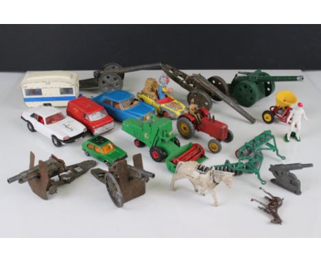 Group of play worn diecast vehicles to include Dinky, Corgi and Britains, featuring Corgi Magic Roundabout, Corgi The Saint (