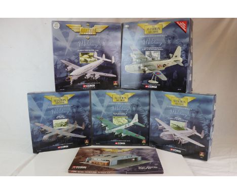 Five boxed Corgi The Aviation Archive 1:144 scale diecast models to include 47204 Avro York RAF Kings Flight, 48203 Boeing 29