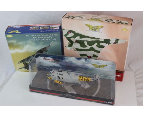 Three boxed Corgi The Aviation Archive diecast models to include AA31203 H.S. Vulcan K.2 Tanker, AA33413Westland Sea King HAS
