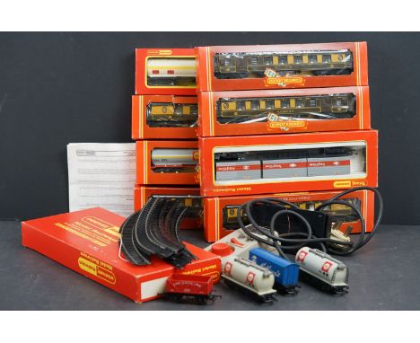 Nine boxed Hornby OO gauge items of rolling stock to include R739 Breakdown Crane Set 75 Ton, R633 Freightliner Wagon, R669 S