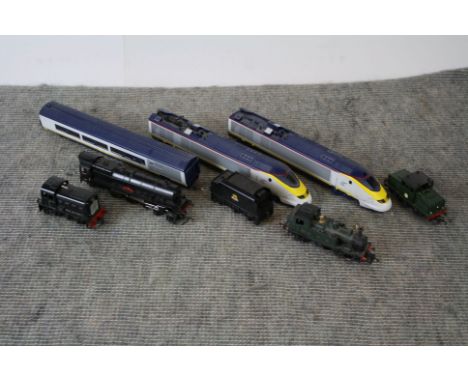 Set of Hornby OO gauge Eurostar engine, dummy and coach, plus Triang Princess Elizabeth, Dapol GWR 0-6-0 loco and 2 x Triang 