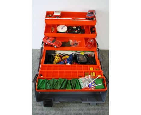 Four Scalextric slot cars to include C125 Porsche, C126 Lotus and C130 TR7, plus accessories and controllers (1 box) 