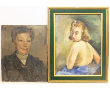 Portrait of Matron, mid 20th century oil on canvas indistinctly signed, indistinctly inscribed on the stretcher verso, and an