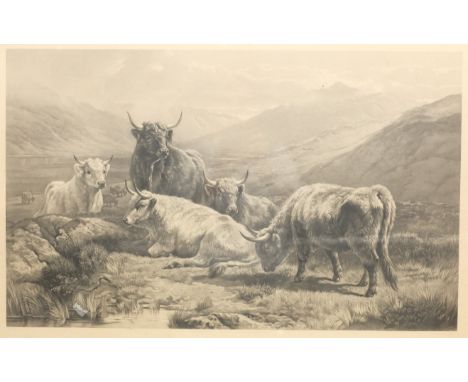 William Turner Davey (British 1818-1900) after William Watson (19th century): 'Scotch Cattle Western Highlands', engraving pu