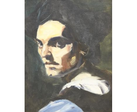 Christopher Gill (British Contemporary): Portrait of a Young Man, oil on board inscribed and dated 1994 verso 24cm x 19cm - C