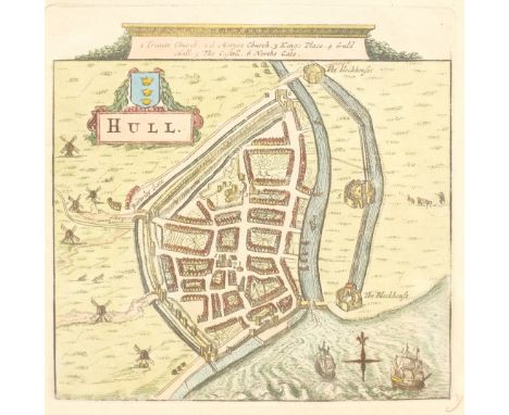 Pieter van der Aa (Dutch 1659-1733): Town Plan of Hull, hand coloured map c.1707, 14cm x 14cm - Condition Report 
