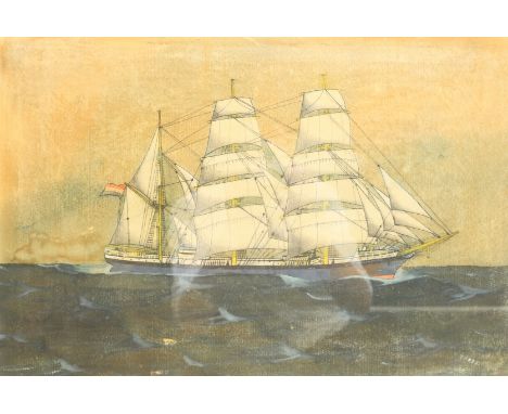 R Takes (19th/20th century): 'Willem Eggers' - Sailing Ship's Portrait, pen and watercolour signed 34cm x 50cm - Condition Re