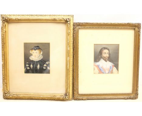English School (19th century): Portrait Miniatures, two watercolour and gouaches unsigned 11.5cm x 9.5cm (2) - Condition Repo