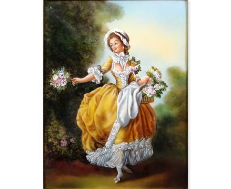 After: Jean-Frederic Schall, French (1752 - 1825) Limoges "Dancer with Flowers" Enamel Hand Painted on Copper Plaque Signed M