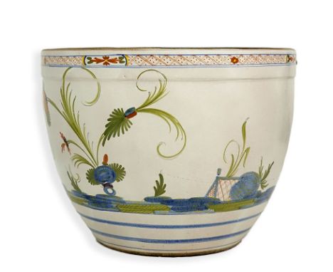 Large Italian Style Faience Ceramic Planter. Typical marks to surface associated with ceramic, good condition. Measures 16-1/