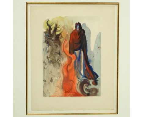 Salvador Dali, Spanish (1904 – 1989) Color wood engraving "The Ghost Spoken of Inferno 34". Embossed signature. BFK Rives pap