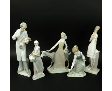Collection of Five (5) Lladro Porcelain Figurines. Includes: Doctor measures 13-1/2" H. Signed. Good condition. Shipping $115
