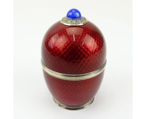 Russian Faberge 88 Silver, Guilloche Enamel, Opalescent White Enamel, Seed Pearl and Amethyst Perfume Bottle. Stamped ?.?????