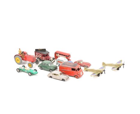 A collection of play worn die cast vehicles; including Dinky Royal Mail van, Dinky Massy-Harris tractor, Matchmox 1-75 series