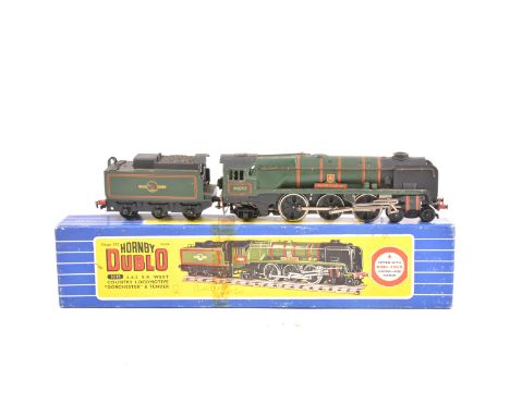 Hornby Dublo OO gauge model railway locomotive; 4-6-2 West Country Locomotive "Dorchester" and tender, boxed.