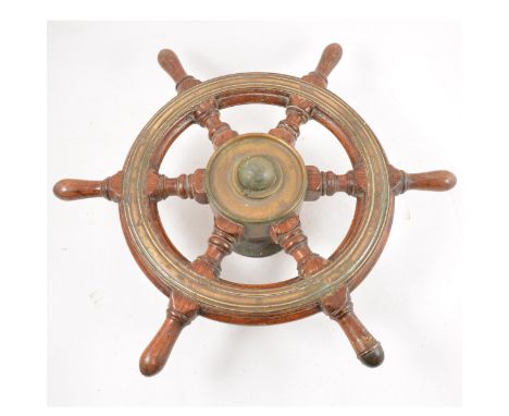 Vintage brass mounted ships wheel, diameter 52cm.