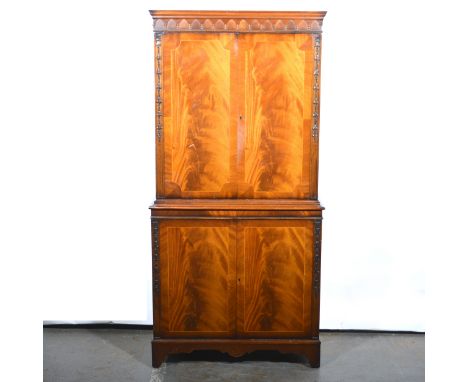 Reproduction mahogany cocktail cabinet, pendant cornice and fitted with cupboards, bracket feet, width 75cm, depth 40cm, heig