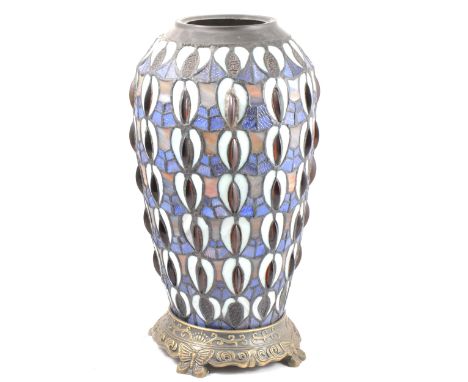 A coloured glass leaded light table base lamp, 43cm