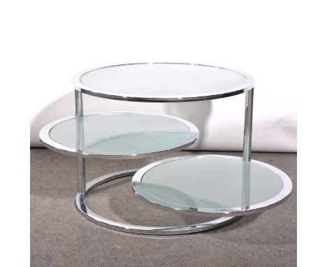 Chrome and glass metamorphic side table, after Milo Baughman, 56cm diam, height 40cm