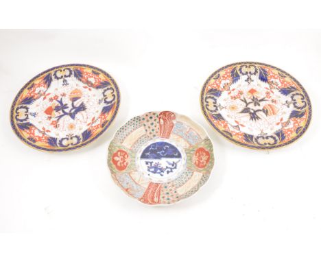 Pair of Chamberlain's Worcester Imari pattern plates26cm, printed marks, and an Imari plate, (3).