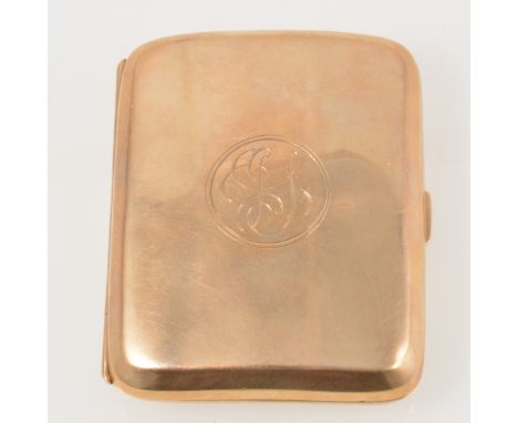 A vintage 9 carat gold cigarette case, plain polished finish with engraved initials to front, hallmarked Birmingham 1919, app