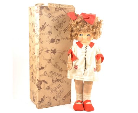 A Chad Valley 'Mabel Lucie Attwell' felt doll, cream and red outfit with red shoes and bow, 47cm tall, in original Chad Valle