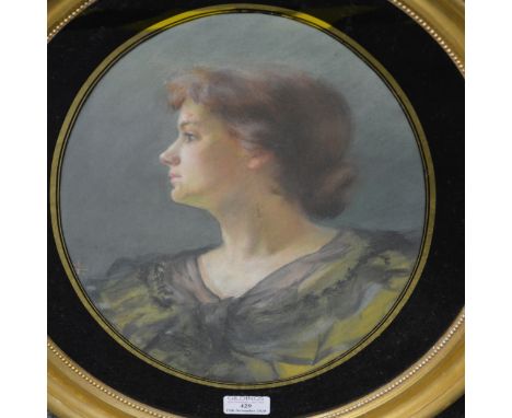 English School, early 19th Century Portrait, head and shoulders of a lady in profile indistinctly monogrammed, pastel 36x27cm