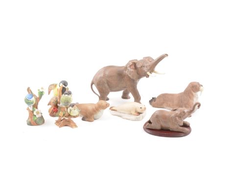 Aynsley Fine Porcelain model, Bull Elephant, modelled by John Aynsley, 21cm; an Aynsley model of a Baby Elephant, Walrus, Sea