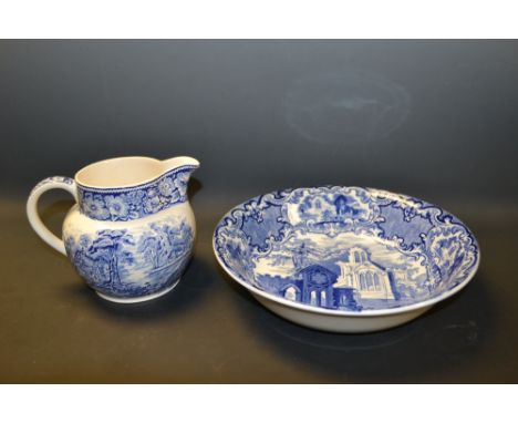 A George Jones Abbey Bowl, transfer printed with ruins, printed marks, a W R Midwinter, Rural England Jug (2)