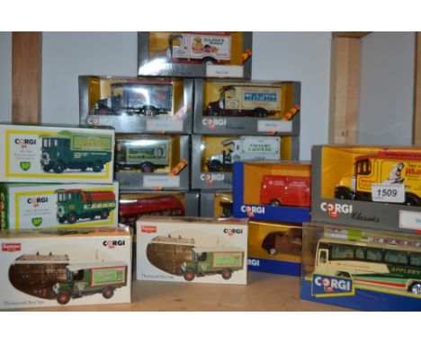 Corgi diecast vehicles including Bachelors Peas; Thorneycroft box van; BP AEC 508 forward control 5 tonne cabover vans; Corgi