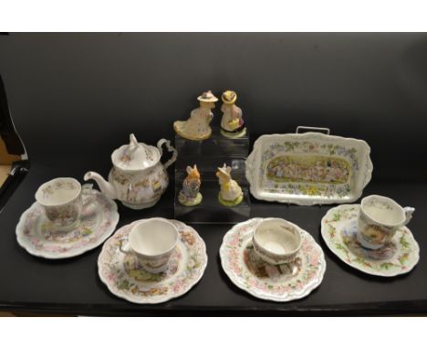 A Royal Doulton Brambly Hedge teapot, cups and saucers, sandwich tray, mouse figures; qty