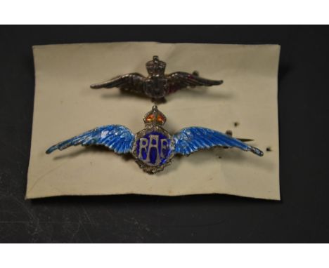 2 silver and enamel RAF brooches
