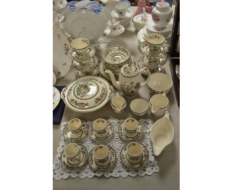 A Johnson Brothers Indian Tree pattern dinner, tea and coffee service, comprising tureen and cover, sauce boat and stand, din