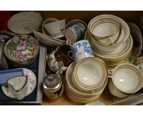 Ceramics - a Crown Chelsea China Cameo pattern turquoise and gilt decorated tea service; Wedgwood Jasperware; copper lustre j