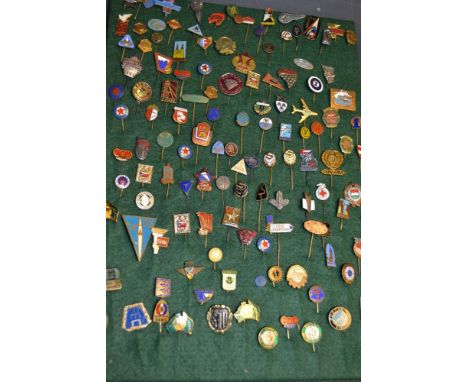 A collection of enamel football badges and pins, mostly mid-20th century Czech and Soviet Union
