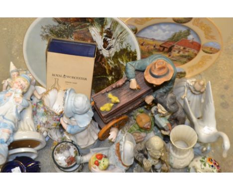 Ceramics - a Nao swan; German bisque figures; musical figures; Belleek vase; Aynsley; Royal Worcester; etc. 