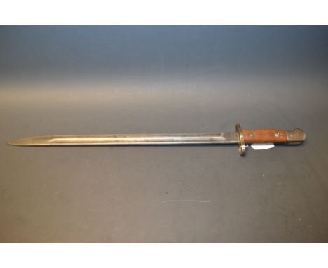 A 1907 pattern bayonet, by Wilkinson, Pall Mall, fullered blade, two-piece wooden grip