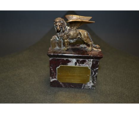 Continental School, a bronze, The Winged Lion of St Mark, mounted as a trophy for the 1969 Cannes Film Festival