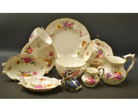 A Royal Crown Derby paperweight, sitting duckling ;Derby posies ware including cups and saucers, Chelsea jugs, trinket dishes