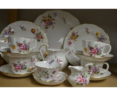 Royal Crown Derby Posies - four teacups and saucers; dinner plate; side plates (2); Chelsea jug; petal tray; etc 